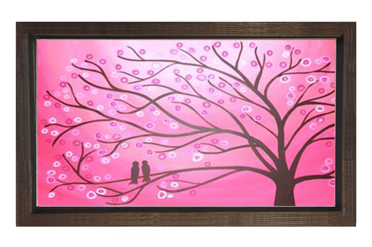 Pembe Soyut Ağaç Tablosu Kahverengi Ahşap Çerçeve - 40x60