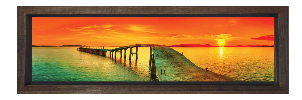Gün Batımı Ve Yol Tablosu Kahverengi Ahşap Çerçeve - 180x60