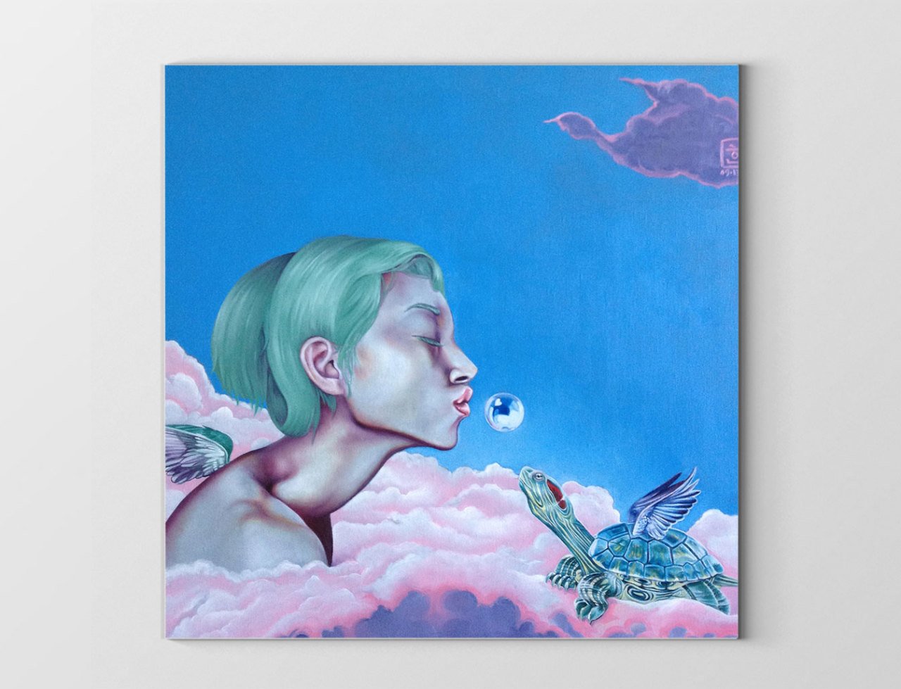 Mutlu Düşünen Kadın  Tablosu Çerçevesiz - 40x40