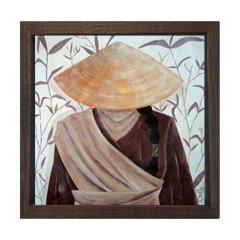 Asyalı Çiftçi Tablosu Kahverengi Ahşap Çerçeve - 40x40