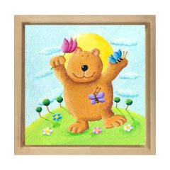 Tatlı Ve Çiçekli Ayı Tablosu Naturel Ahşap Çerçeve - 60x60