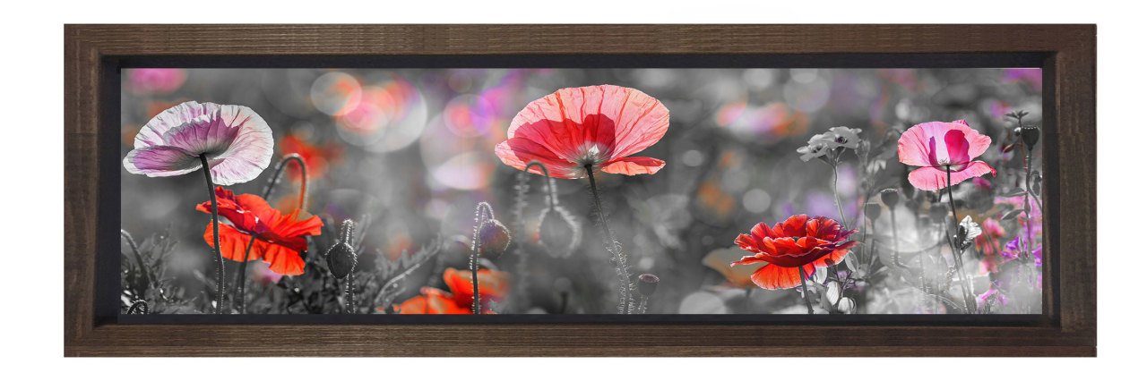 Gelincikler Tablosu Kahverengi Ahşap Çerçeve - 150x50