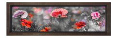 Gelincikler Tablosu Kahverengi Ahşap Çerçeve - 150x50