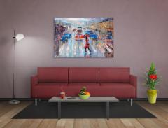 Yağmurlu Şehir YağlıBoya Tablosu Siyah Ahşap Çerçeve - 40x60