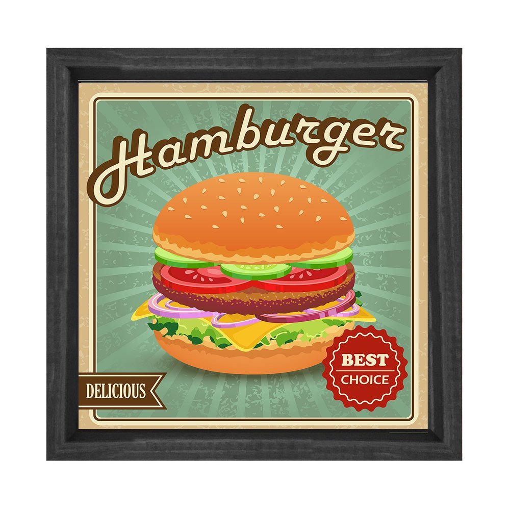 Hamburger Tablosu Siyah Ahşap Çerçeve - 80x80