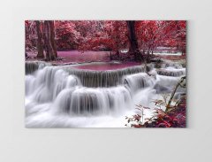 Mor Ağaçlar Ve Şelale Tablosu Çerçevesiz - 100x200