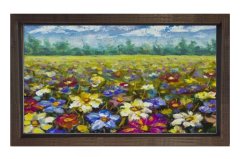 Çiçekli Manzarası Yağlıboya Tablosu Kahverengi Ahşap - 40x60