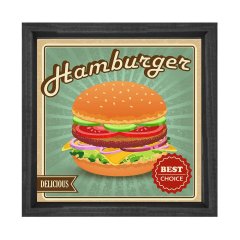Hamburger Tablosu Siyah Ahşap Çerçeve - 90x90