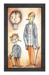 Kedi Ve Adam Tablosu Siyah Ahşap Çerçeve - 50x90