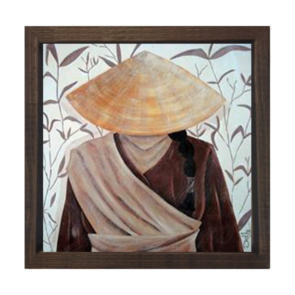 Asyalı Çiftçi Tablosu Kahverengi Ahşap Çerçeve - 70x70