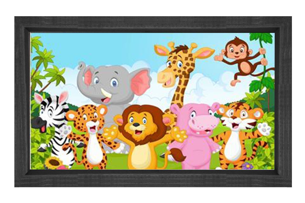 Sevimli Hayvanlar  Tablosu Siyah Ahşap Çerçeve - 50x90