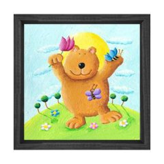 Tatlı Ve Çiçekli Ayı Tablosu Siyah Ahşap Çerçeve - 100x100