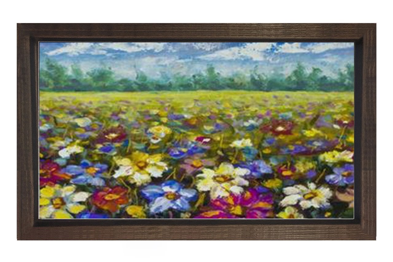 Çiçekli Manzarası Yağlıboya Tablosu Kahverengi Ahşap - 50x70