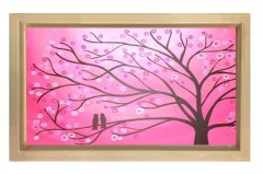 Pembe Soyut Ağaç Tablosu Naturel Ahşap Çerçeve - 100x150