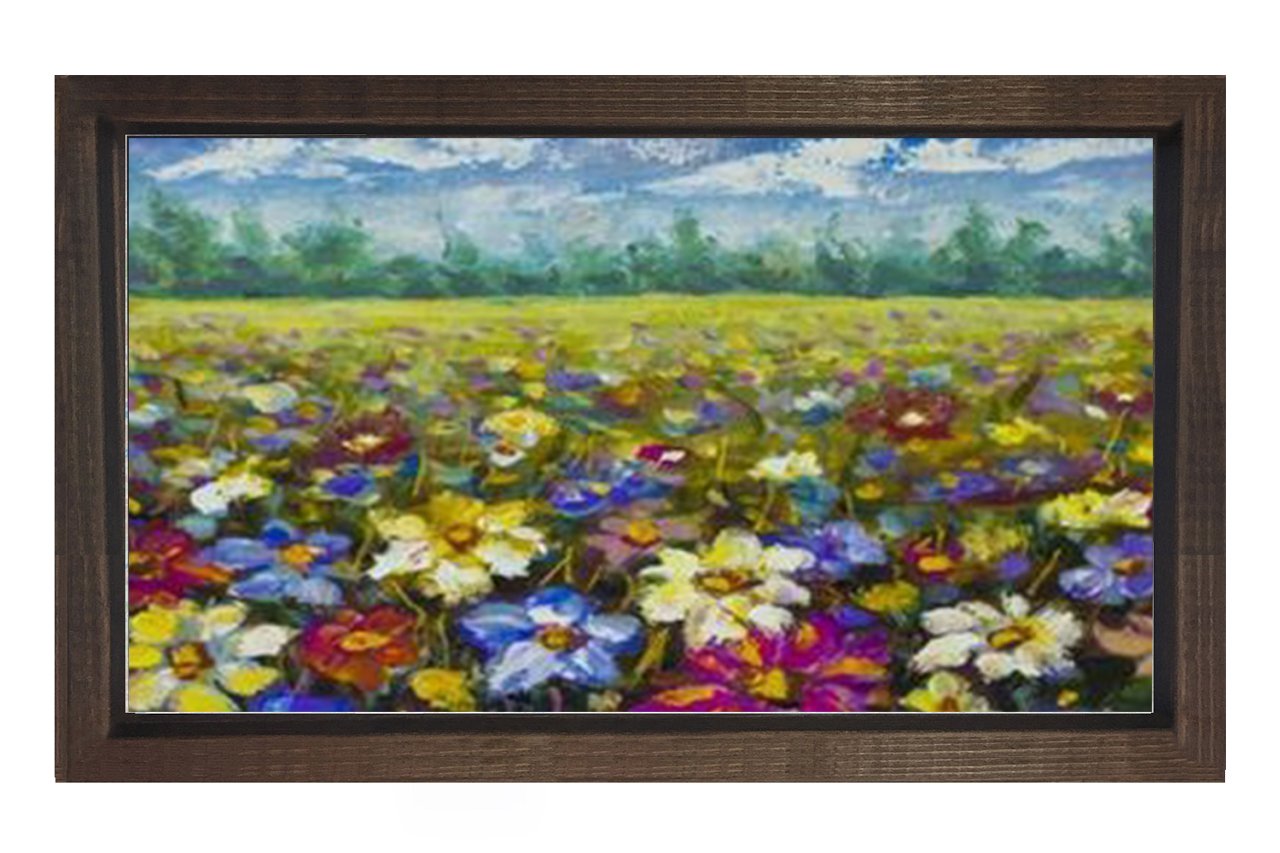 Çiçekli Manzarası Yağlıboya Tablosu Kahverengi Ahşap - 50x90