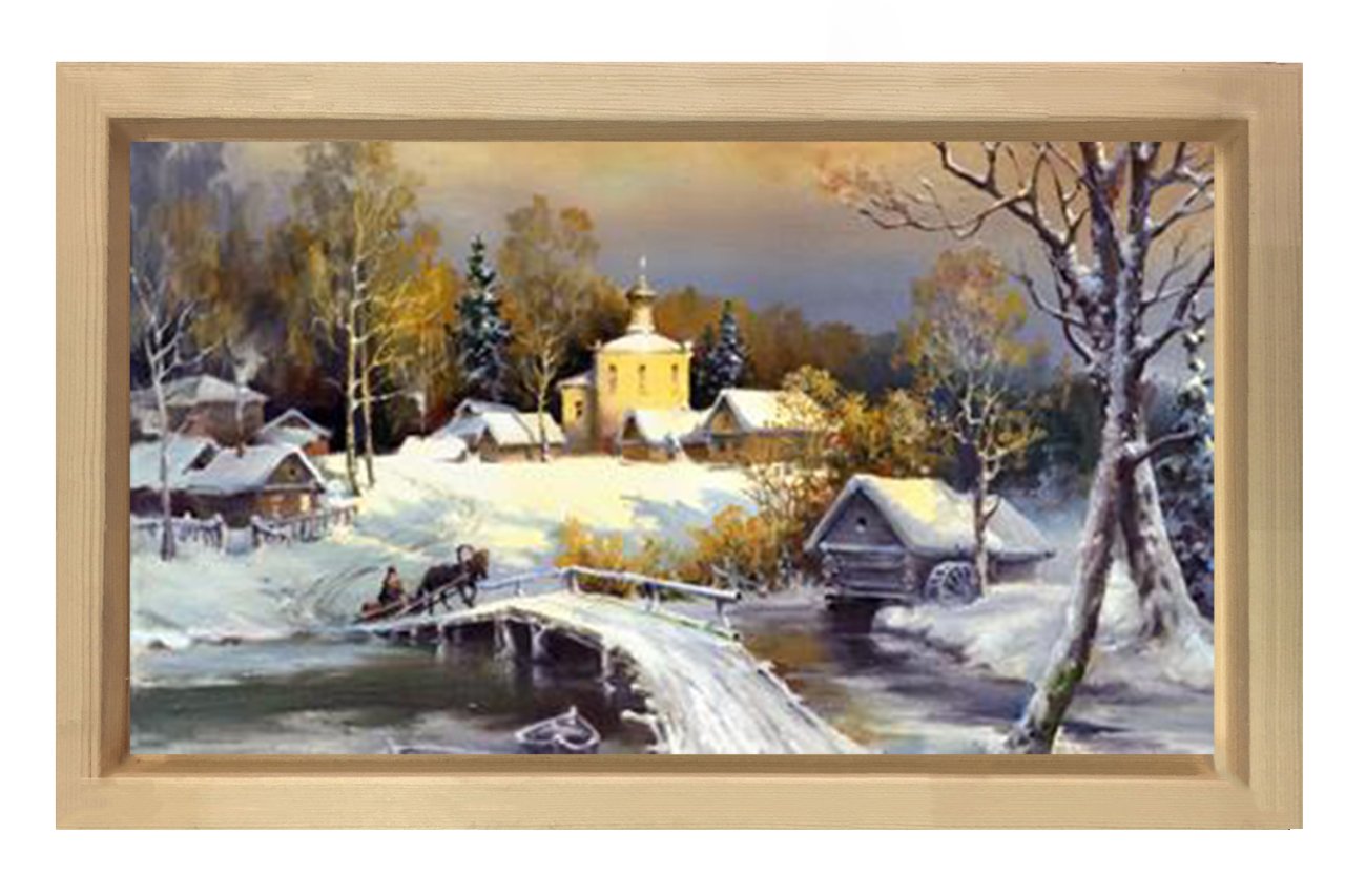 Kar Manzarası YağlıBoya Tablosu Naturel Ahşap Çerçeve - 50x90