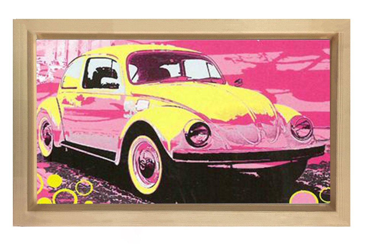 Sarı Pembe Vosvos Tablosu Naturel Ahşap - 40x60