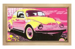Sarı Pembe Vosvos Tablosu Naturel Ahşap - 40x60