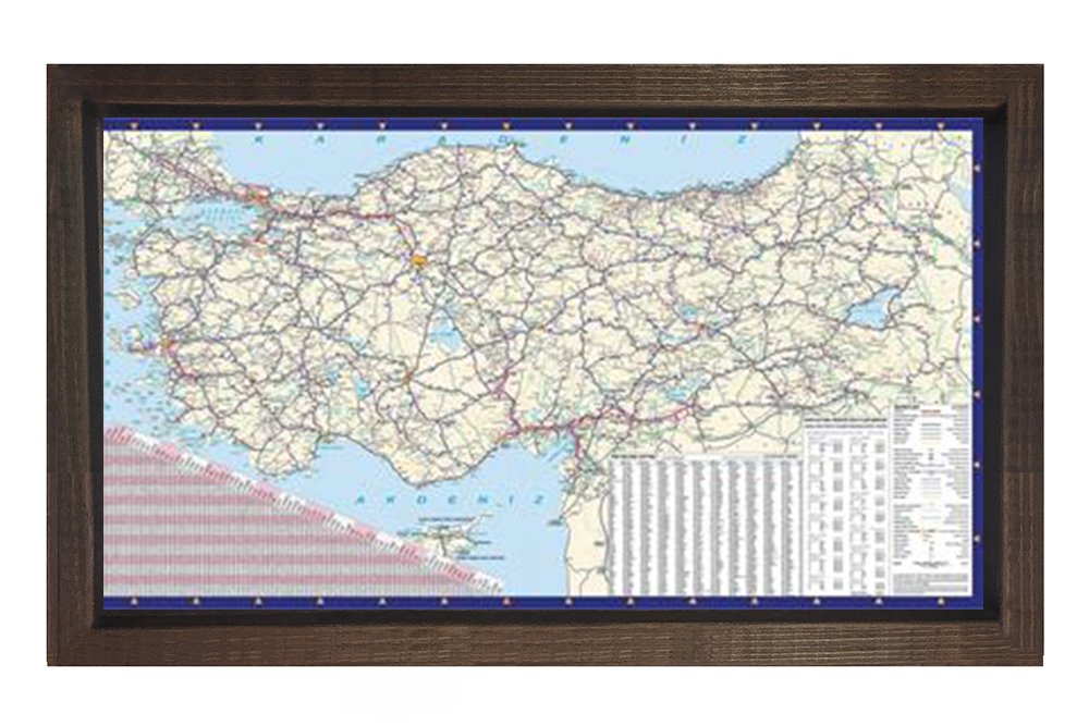 Türkiye Kara Yolu Haritası Tablosu Kahverengi Ahşap - 100x200