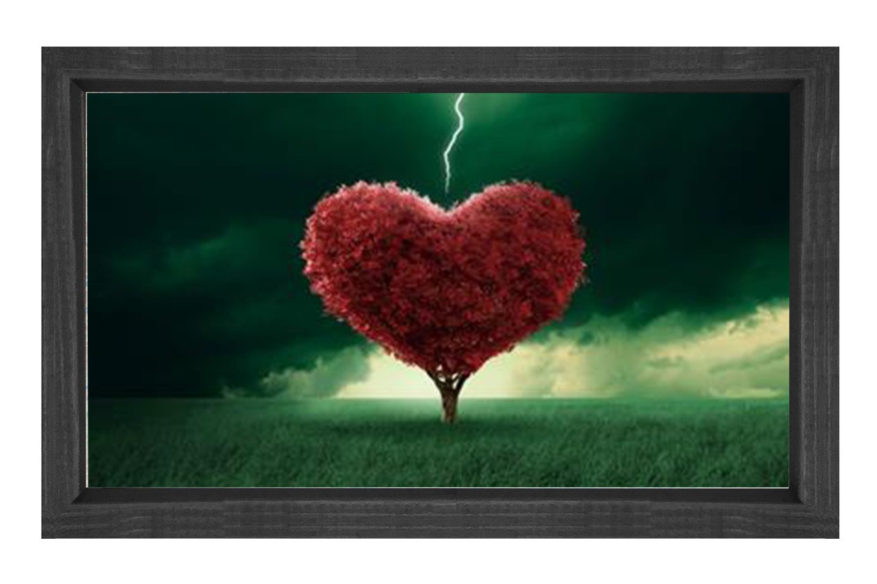 Kalp Tablosu Siyah Ahşap Çerçeve - 50x90