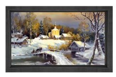 Kar Manzarası YağlıBoya Tablosu Siyah Ahşap Çerçeve - 100x150