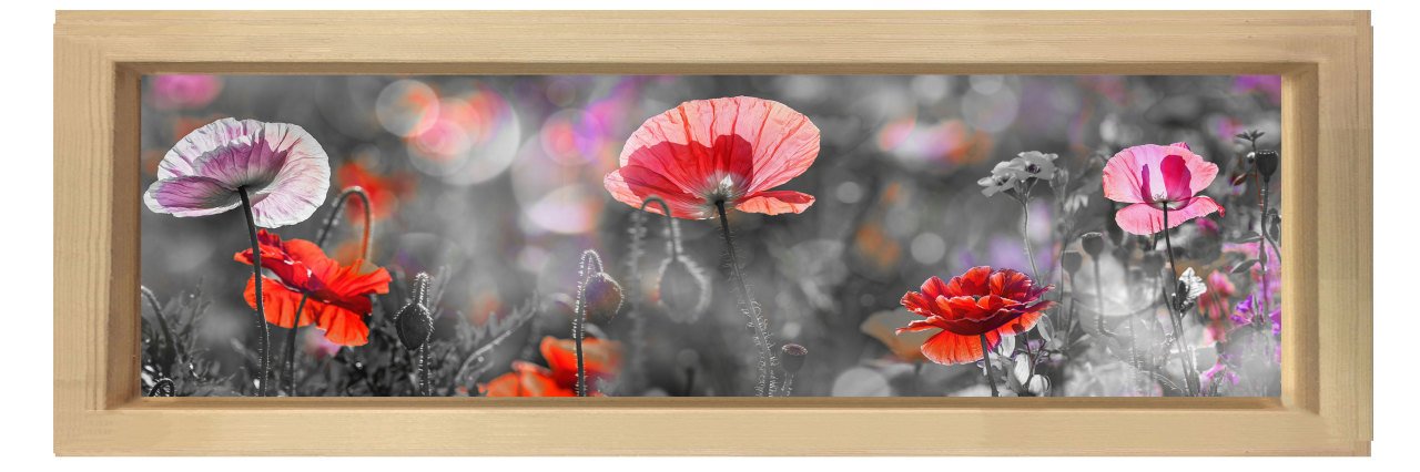 Gelincikler Tablosu Naturel Ahşap Çerçeve - 200x70