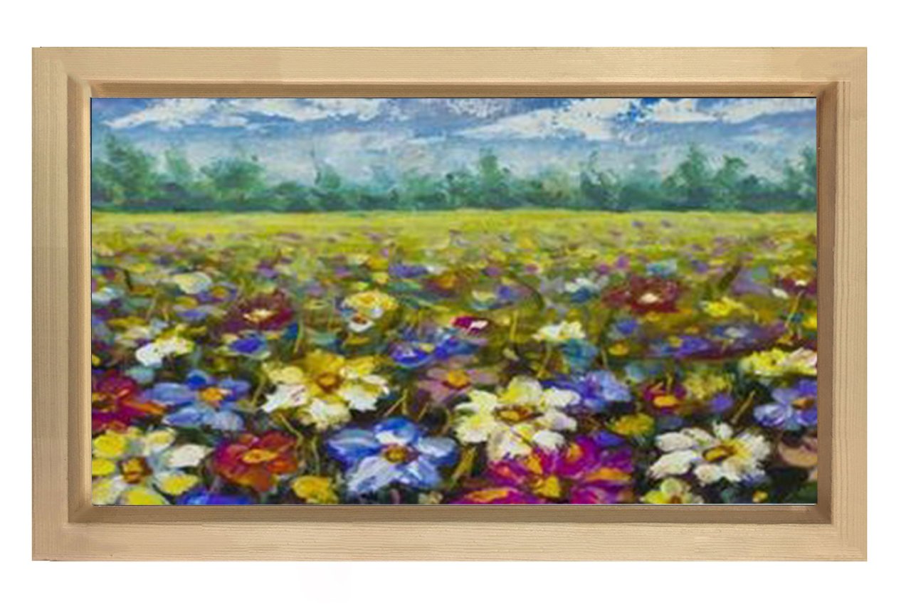 Çiçekli Manzarası Yağlıboya Tablosu Naturel Ahşap - 100x150