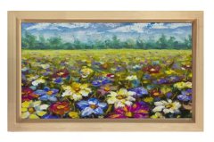 Çiçekli Manzarası Yağlıboya Tablosu Naturel Ahşap - 100x150
