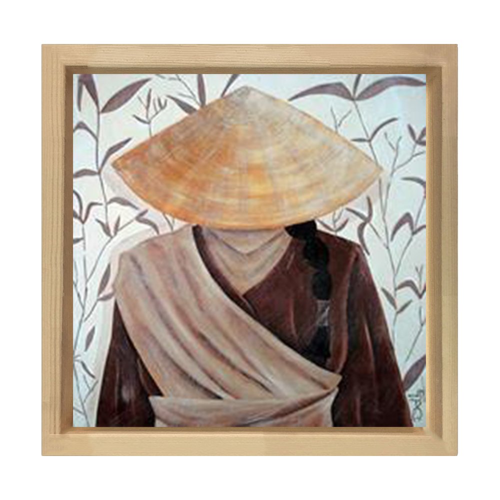 Asyalı Çiftçi Tablosu Naturel Ahşap Çerçeve - 40x40