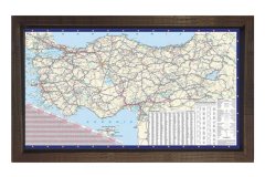 Türkiye Kara Yolu Haritası Tablosu Kahverengi Ahşap - 50x70