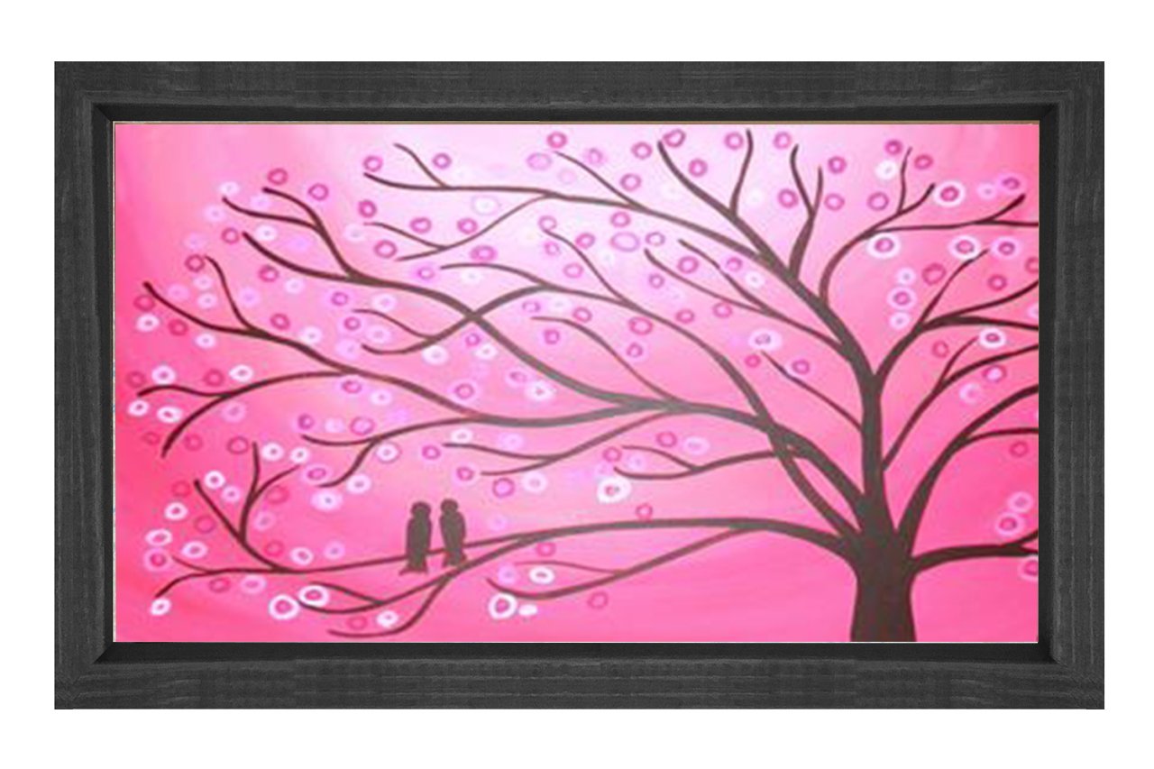 Pembe Soyut Ağaç Tablosu Siyah Ahşap Çerçeve - 100x150