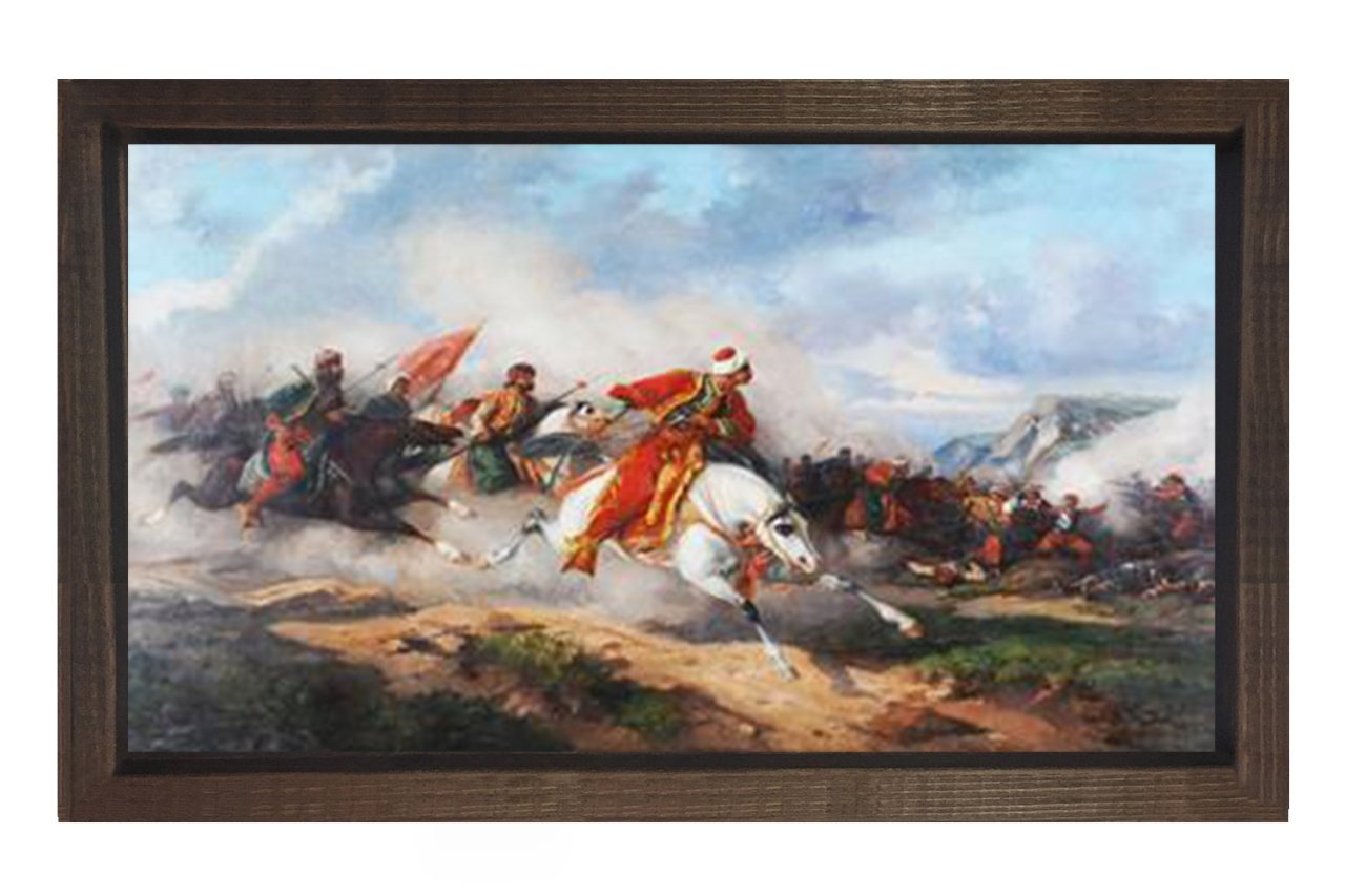 Mohaç Savaşı Tablosu Kahverengi Ahşap Çerçeve - 70x100
