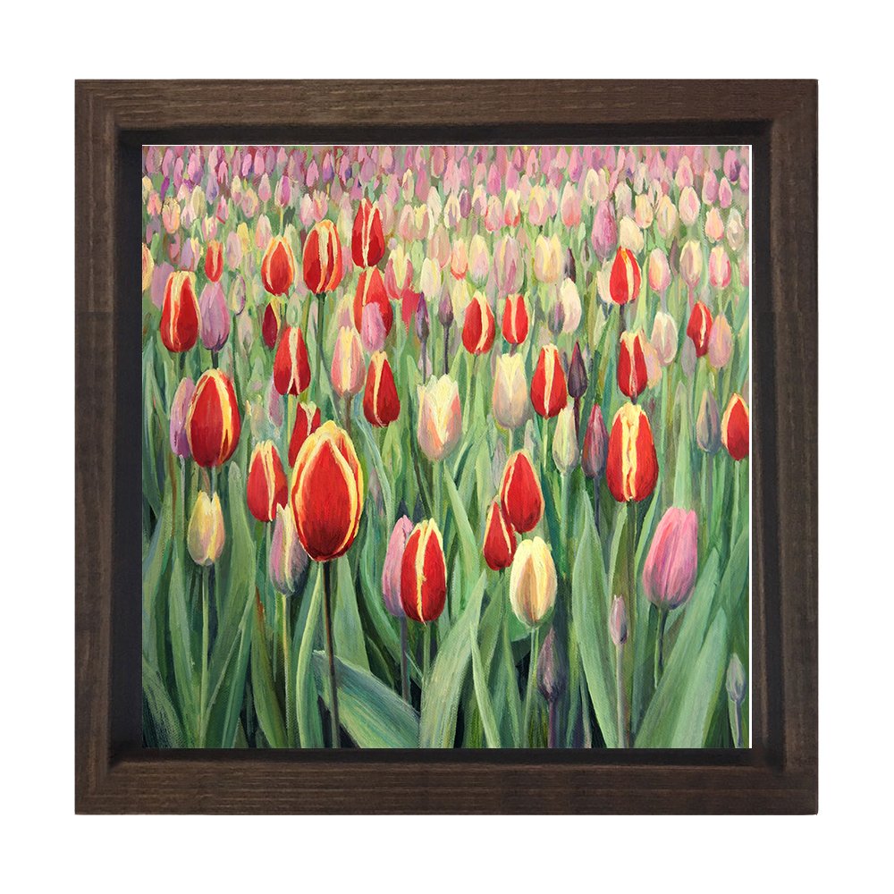 Gül Bahçesi Çiçekleri Tablosu Kahverengi Ahşap Çerçeve - 30x30