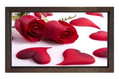 Kalp Ve Güller Tablosu Kahverengi Ahşap Çerçeve - 50x70