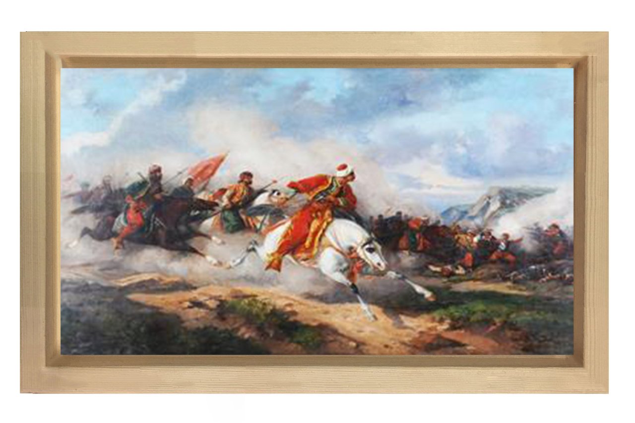 Mohaç Savaşı Tablosu Naturel Ahşap Çerçeve - 100x150