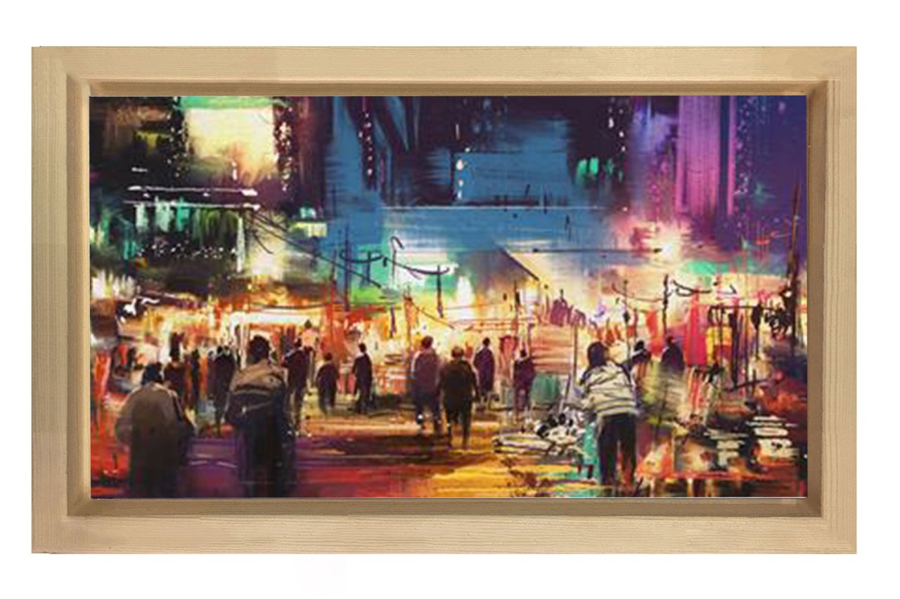 Pazaryeri Şehir Manzarası Tablosu Naturel Ahşap Çerçeve - 100x200