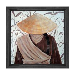 Asyalı Çiftçi Tablosu Siyah Ahşap Çerçeve - 30x30
