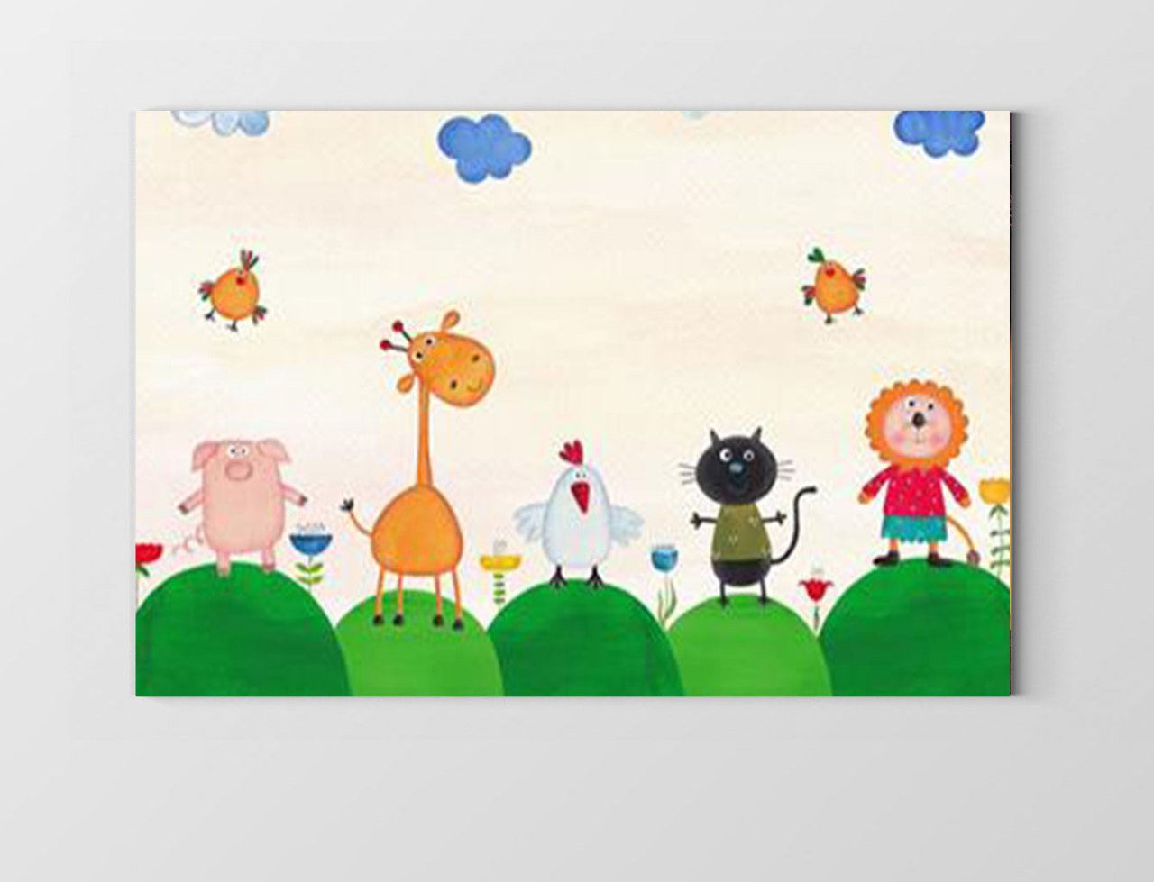 Sevimli Hayvanlar Ve Kuşlar Tablosu Çerçevesiz - 50x90
