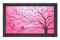 Pembe Soyut Ağaç Tablosu Siyah Ahşap Çerçeve - 50x70