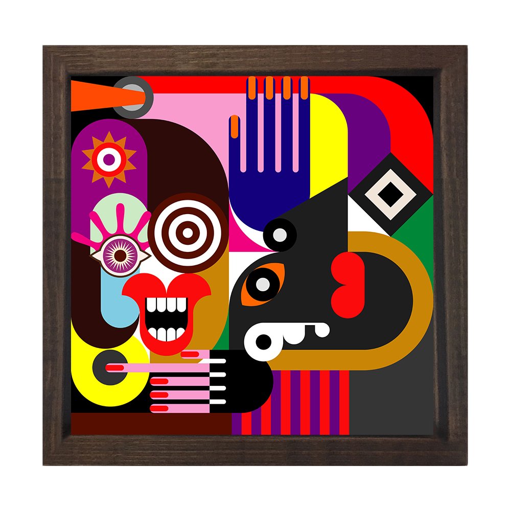 Soyut Reprodüksiyon Tablosu Kahverengi Ahşap Çerçeve - 40x40