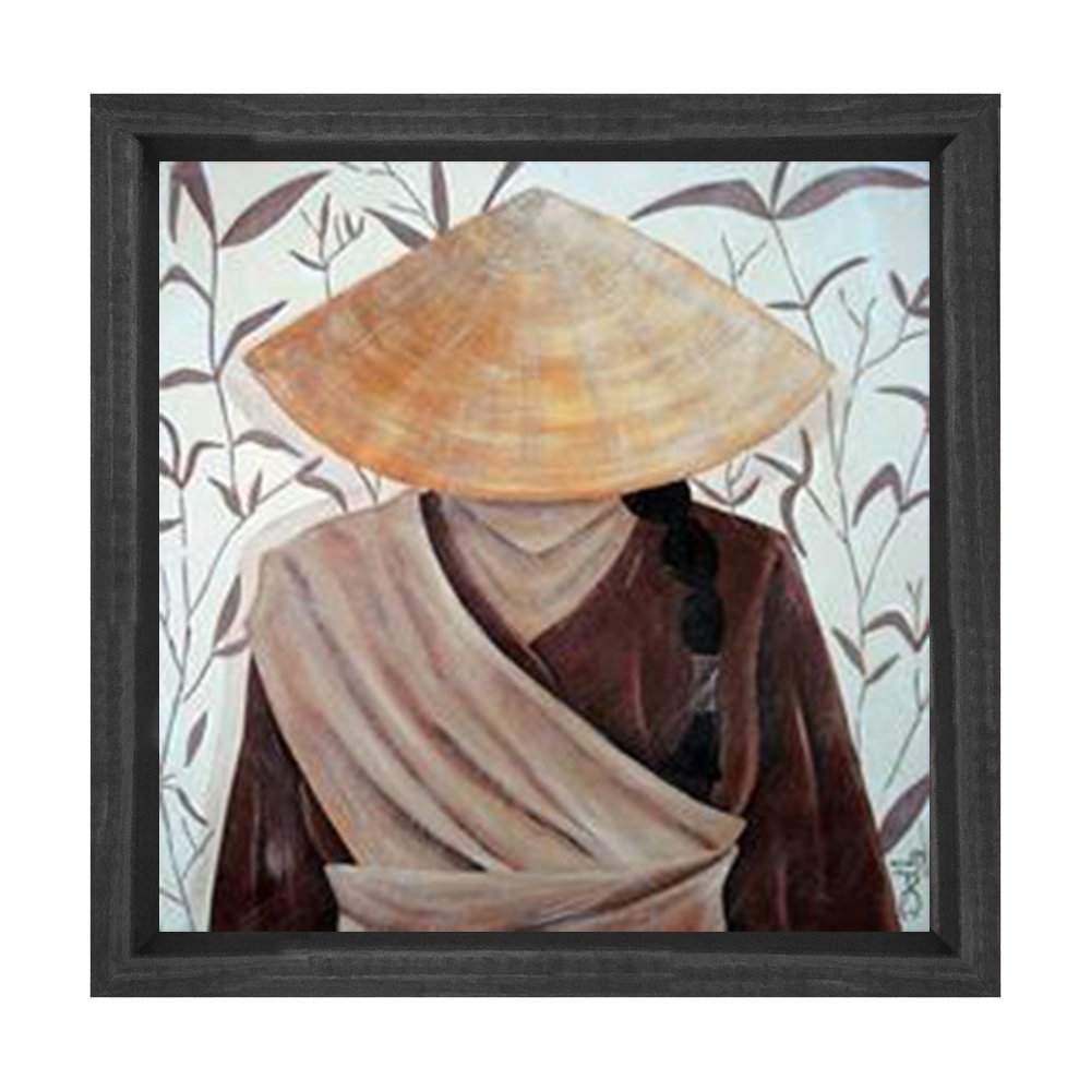 Asyalı Çiftçi Tablosu Siyah Ahşap Çerçeve - 40x40