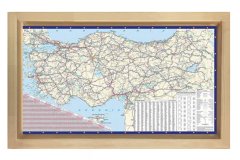 Türkiye Kara Yolu Haritası Tablosu Naturel Ahşap - 45x30