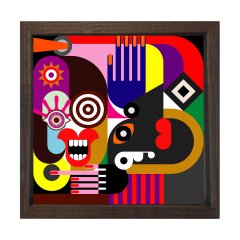 Soyut Reprodüksiyon Tablosu Kahverengi Ahşap Çerçeve - 50x50