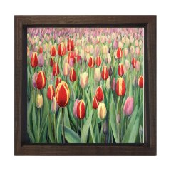 Gül Bahçesi Çiçekleri Tablosu Kahverengi Ahşap Çerçeve - 80x80