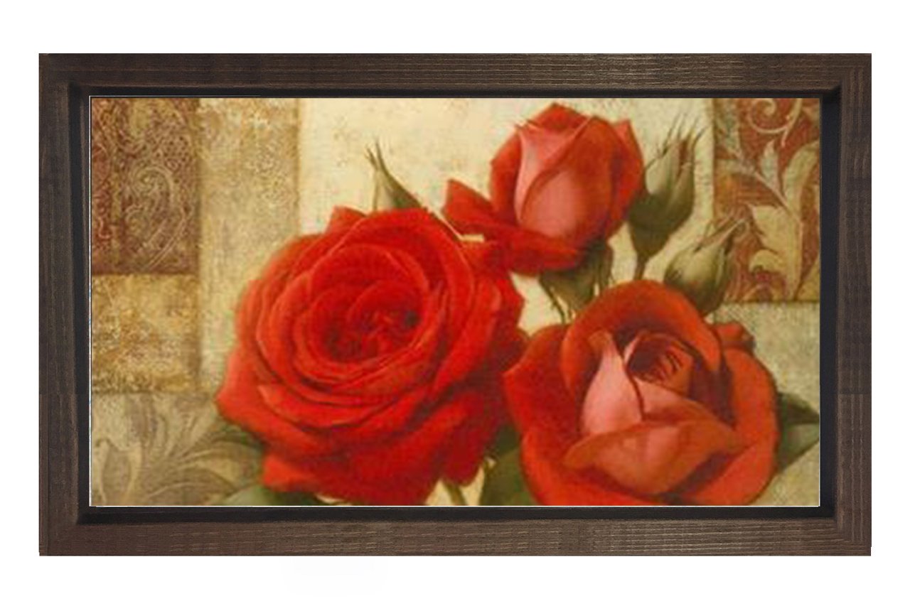 Güller Çiçek Dekoratif Tablosu Kahverengi Ahşap Çerçeve - 50x90