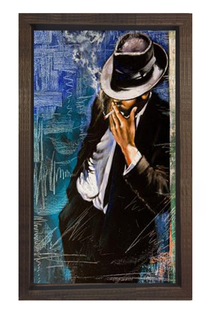 Sigara İçen Adam Tablosu Kahverengi Ahşap - 40x60