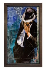 Sigara İçen Adam Tablosu Kahverengi Ahşap - 40x60