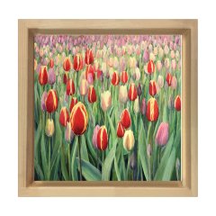 Gül Bahçesi Çiçekleri Tablosu Naturel Ahşap Çerçeve - 30x30