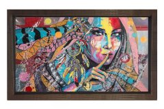 Desenli Soyut Kadın Tablosu Kahverengi Ahşap Çerçeve - 50x70