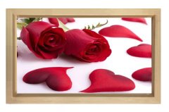 Kalp Ve Güller Tablosu Naturel Ahşap Çerçeve - 50x90
